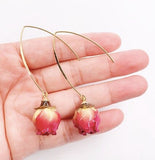 Mtcytea Women Natural Dried Flower Earrings Imitation Colors Rose Drop Earring Party Real Dry Flower Jewelry