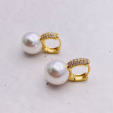 Mtcytea  Cute Pearl Studs Hoop Earrings for Women Gold Color Eardrop Minimalist Tiny Huggies Hoops Wedding Fashion Jewelry