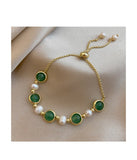 Neo Gothic Baroque Pearl Green Stone Round Bead Bracelet For Woman Fashion Korean Jewelry Party Girl's Gift Unusual Bracelet