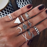 Bohemian Gold Color Chain Rings Set For Women Fashion Boho Moon Heart Butterfly Zircon Rings Party Trend Jewelry Gift