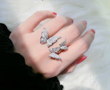 Korea Hot Selling Fashion Jewelry Exquisite Copper Inlaid Zircon Black Smart Butterfly Open Ring Female Prom Ring