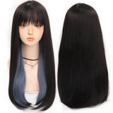 Synthetic Long straight hair black comic bangs girl wig natural bangs cosplay Lolita party Heat-resistant wig