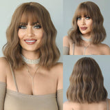 Mtcytea Short Bob Wig with Bangs Synthetic Ombre Wig for Women Natural Hair Wavy Wigs Cosplay Party Heat Resistant Hair Straight