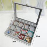 Velvet Glass Ring Earring Jewelry Display Organizer Box Tray Holder Storage Case