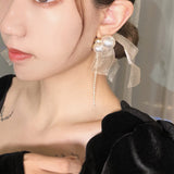 Temperament Big Lace Pearl Drop Earrings Etrendy New Jewelry Sweet Earings For Women