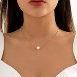 IngeSight.Z Korean Simple Single Pearl Pendant Necklace For Woman Fashion Temperament Gold Color Clavicle Chain Jewelry