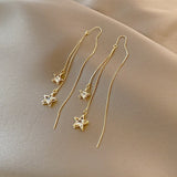 Korean Gold Color Long Tassel Earrings For Women Fashion Crystal Butterfly Heart Star Dangle Earring Lady Elegant Party Jewelry