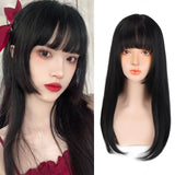 Synthetic Long straight hair black comic bangs girl wig natural bangs cosplay Lolita party Heat-resistant wig