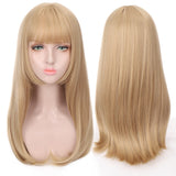 Long straight hair wig synthetic pink bangs Cosplay wig ladies synthetic bangs wig