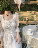 French Vintage Midi Dress Women Lace Elegant Princess Party Fairy Dress Female Spring Casual Korean Wedding Victorian Dress