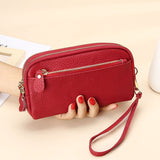 Mtcytea Genuine Leather Women Double Zip Wallet new Ladies Clutch Purse Cowhide Wristlet Bag Coin Purse Fashion Mobile Phone Bags