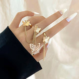 Vintage Punk Butterfly Ring With Bracelet Link Wrist Chain Finger For Women Charms Ring Lady Trendy Aesthetic Jewelry Gift