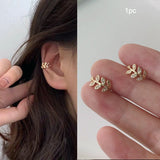 Gold Color Leaves Ear Cuff Black Non-Piercing Ear Clip Earrings for Women Men Fake Cartilage Earring Cuff Jewelry Wholesale