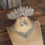 Baroque Crystal Water Drop Bridal Jewelry Sets Rhinestone Tiaras Crown Necklace Earrings for Bride Wedding Dubai Jewelry Set