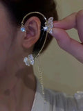 Fashion Sparkling Long Tassel Crystal Stars Ear Clip Earrings Without Piercing For Women Exquisite Light Luxury Wedding Jewelry