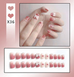 Mtcytea 24Pcs/Box Sweet Short Round/Square Head False Nail Art Full Cover Detachable Artificial Fake Nails Ballerina Press on Nails Tips