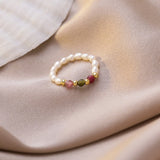 Multi Beaded Pearl Rings Natural Freshwater Pearl Geometric Rings for Women Continuous Circle Minimalist Stacked Party Rings