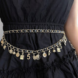 Mtcytea Multi-layer Leather Woven Belts for Women Waist Chain Metal Tassel Multi-element Pendant Belts Cloth Accessories
