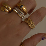 Brand Fashion Gold Minimalist Glossy Wide Rings Irregular Bump Rough Texture Geometric Finger Rings for Women Men Jewelry