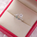 New Fashion Crystal Zircon Rings Sweet Flower Leaf Butterfly Adjustable Open Rings Female Wedding Engagement Jewelry Gift