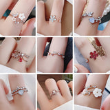 New Fashion Crystal Zircon Rings Sweet Flower Leaf Butterfly Adjustable Open Rings Female Wedding Engagement Jewelry Gift