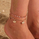 Bohemian Key Charm Anklet Set For Women Love Heart Lock Ankle Bracelet On Leg Foot Chain Female Beach Jewelry