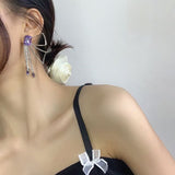 Fashion Square Crystal Metal Bow Earrings Female Trend Rhinestone Tassel Long Minimalist Dangle Earring Gift Jewelry Party