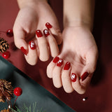 Mtcytea 24Pcs Christmas Elk White Snowflake Red Removable Wearable Artificial Fake Nails Press On Nail Art Glitter Reusable False Nails