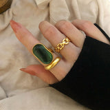 Foxanry Gold Color Wedding Rings for Women New Fashion Creative Design Green Stone France Vintage Party Bride Jewelry