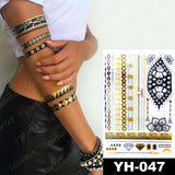 Waterproof Temporary Tattoo Sticker Flowers Mandala Henna Gold Silver Metallic Flash Tatoo Boho Lotus Jewelry Glitter Body Art