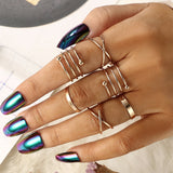 Bohemian Wave Flower Rings Set For Women Vintage Geometric Pearl Butterfly Metal Chain Knuckle Rings Trendy Jewelry Gift