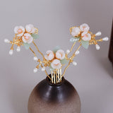 FORSEVEN Chinese Hair Accessories Women Flower Pearls Hairpins Long Tassel Headpieces Sticks Hair Comb Bridal Jewelry Sets