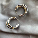 New Gold Silver Color Hoop Earrings for Women Korean Fashion Three-layer Hoops Big Thick Round Earrings Piercing Jewelry Gifts