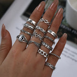 Vintage Silver Plated Cross Ring for Women Gothic Punk Steampunk Crying Face Butterfly Frog Ring Sets Party Fashion Jewelry