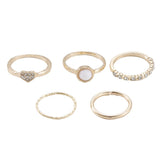 5pcs Korean Simple Design Wavy Ring Set For Women Personality Temperament Mini Pearl Elegant Lovely Circle Ring Gold Color