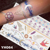 Waterproof Temporary Tattoo Sticker Flowers Mandala Henna Gold Silver Metallic Flash Tatoo Boho Lotus Jewelry Glitter Body Art