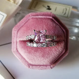 Luxury Fashion silver color Pink Engagement Wedding Band Eternity Ring For Women Christmas Gift Love Jewelry Z2