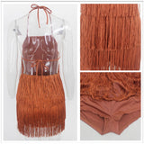 Mtcytea Yissang Tassel Summer Dresses Female Halter Backless Casual Club Mini Dress Sexy Fringe Bandage Bodycon Party Dress Vestidos