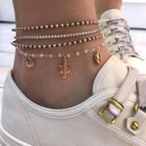 Tocona Layered Gold Color Shell Pendant Chain Ankle Bracelet Leg Foot Jewelry Boho Charm Anklets for Women Accessories Mujer