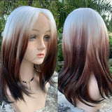 LANLAN Synthetic Pink Gradient Brown Front Lace Long Straight Wig Cosplay Everyday Party Lolita Lace Wig For Women