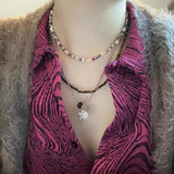 Crystal Star Necklace for Women Vintage Beaded Chains Stainless Steel Necklaces Pendants Fashion Aesthetic Y2k Jewelry