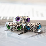 Charming Fashion Owl Ring Design Owl Ring Multicolor Eyes Silver Color Men Women Engagement Wedding Rings Jewelry Gift Resizable