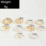 Bohemian Wave Flower Rings Set For Women Vintage Geometric Pearl Butterfly Metal Chain Knuckle Rings Trendy Jewelry Gift