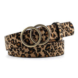 Double Ring Belts for Women Girls Fashion Leopard Waist Belt PU Metal Buckle Heart Pin Belt Leisure Dress Jeans Wild Waistband