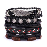 Mtcytea Men Bracelets Vintage Multilayer Leather Braid Bracelets Bangles Star Leaf Owl Handmade Rope Wrap Bracelets Male Gift Jewlery