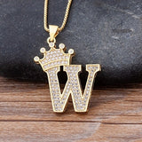 Nidin New Luxury Copper Zircon A-Z Crown Alphabet Pendant Chain Necklace Hip-Hop Style Fashion Woman Man Initial Name Jewelry