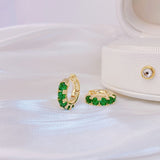 French elegant fashion jewelry real gold plating emerald zircon simple round earring women's Halloween girl gift accessories