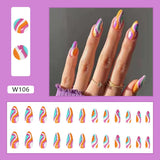 Mtcytea 24Pcs/Set Fake Nails With Glue Full Cover Nail Tips Press On Med Nails DIY Manicure Oval Head False Nails Pink Almond Artificial