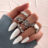 Punk Gothic Heart Ring Set for Women Black Dice Vintage Spades Ace Silver Plated Retro Rhinestone Charm Billiards Finger Jewelry