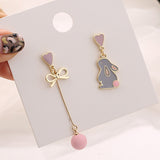 Asymmetry Of Fashion Cute Cat Fan Earring Kitten Stud Earrings Pink Rabbit Cherry Blossom Accessories Trend Party Jewelry Gift